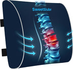 SweetSlubr Large Lumbar Support Pillow for Office Chair, Car Seats and Home Desks, Ergonomic Back Support with Double Adjustable Straps, Machine Washable Cover, Gray