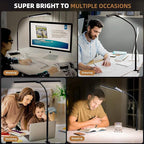 Led Desk Lamp for Home Office, Eye-care Architect Light with Clamp, Smart Double Head Computer Monitor Table Clip Lamp, Adjustable Flexible Goose-Neck, 25 Lighting Models, Task Lamp, White and Sliver