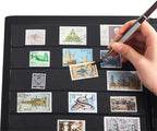 Stamp Albums 140 Pockets - Stockbooks with 35x197mm Sleeves, 10 Double Sided Black Page with Leatherette Padded Black Cover, Collection Storage Folder for Paper Money Postage Stamps AS0107BK