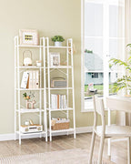 Hzuaneri Ladder Shelf, Bookshelf Bookcase, Freestanding Corner Storage Shelve with 2 Hooks for Home Office, Living Room, Kitchen, Bedroom, Industrial, 11.8" D x 17.3" W x 63" H, White BC19213W