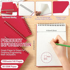 Engrowtic 2 Pack Graph Paper Spiral Notepad A5 Top Wirebound Notepad Grid Notebook Steno Pads Memo Notebook Grid Paper 140 Pages for Writing Sketching Drawing Office Supplies (Red)