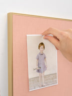 Bulletin Board 23.6 x 17.7 inches, Blush Coral Pin Board, Golden Aluminum Framed Fabric Cork Board with 10 Push Pins