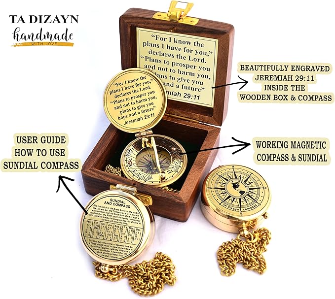 For I Know The Plans I Have For You, Jeremiah 29:11, Solid Brass Directional Engraved Compass, Baptism Gifts for Boys Girls, First Communion, Christian Gifts for Men, First Confirmation Gifts for Boys