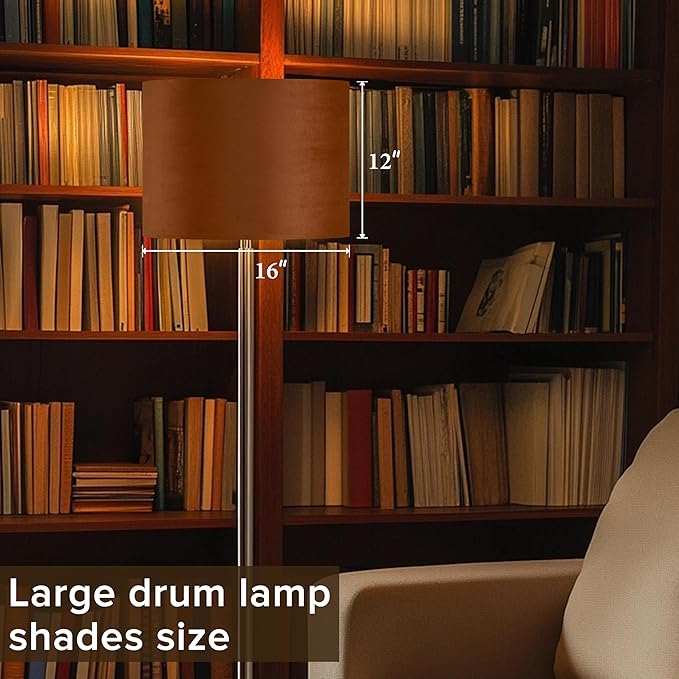 GO&SO Large Lampshade Replacement,Burnt Orange Velvet Drum Lamp Shades Set of 1-16" Top x 16" Bottom x 12" High(Spider)- Modern Fabric Lampshade for Floor Lamps,Table Lamp -Assembly Require