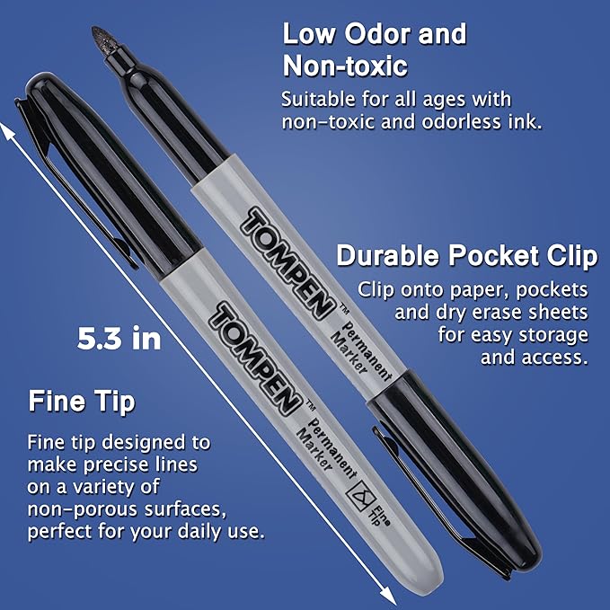 TOMPEN Black Permanent Markers Bulk Fine Tip 500 Pack,Use for Halloween,Waterproof Permanent Marker Pens with Quick Drying on Wood,Plastic,Paper,Metal,Mirror for Office School Classroom Home