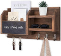 Lwenki Mail and Key Holder – Wall Mount Key Hanger with Shelf and 7 Metal Hooks – Decorative Natural Paulownia Wood Entryway Organizer with Mounting Hardware (16.5”W x 8.7”H x 3.5”D) (Brown)