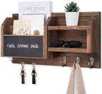 Lwenki Mail and Key Holder – Wall Mount Key Hanger with Shelf and 7 Metal Hooks – Decorative Natural Paulownia Wood Entryway Organizer with Mounting Hardware (16.5”W x 8.7”H x 3.5”D) (Brown)