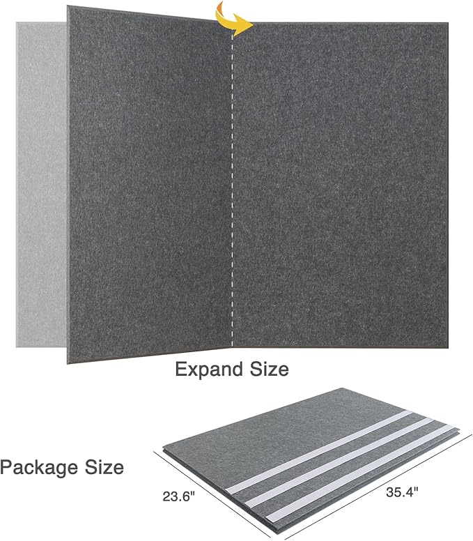 Thickened Bulletin Board - 47 x 35 Inches, Decorative Felt Board Pin Board for Wall - 4' x 3' Foldable Photo Display Board with Self-Adhesive Tape, Includes 20 Push Pins - Gray
