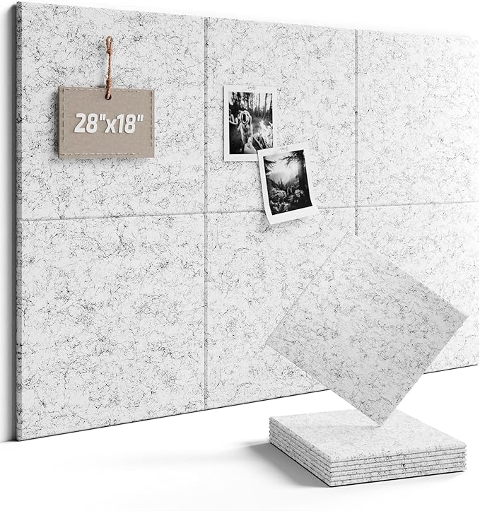 Fluxynara Felt Bulletin Board Tiles -28"x18" Cork Board Alternative for Office Decor, Push Pin Board Wall Organizer 6-Pack -Marble Gray