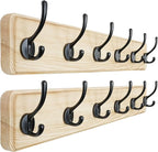 Dseap Coat Rack Wall: 24" Long, Patented, Heavy-Duty, 6-Double-Hooks Wooden Wall Mounted Coat Rack Coat Hanger Hook Rail for Winter Coats Hat Jacket Clothing, Light Brown, Pack of 2