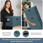 Graciadeco Large 17" 36 Quart Collapsible Stackable Storage Bins with Lids, 3 Packs Blue-Green Linen Fabric Closet Boxes with Lids, Storage Cube Baskets Container Organizers for Bedroom (17x12x11)