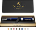 Scriveiner Personalized Midnight Blue Fountain Pen - Stunning Blue Lacquer Luxury Pen, Chrome Finish, German Schmidt Nib (Medium), Best Engraved Pen Gift Set for Men & Women, Name Engraving