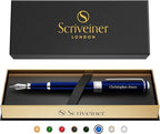 Scriveiner Personalized Midnight Blue Fountain Pen - Stunning Blue Lacquer Luxury Pen, Chrome Finish, German Schmidt Nib (Medium), Best Engraved Pen Gift Set for Men & Women, Name Engraving