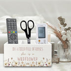 XPH Wildflower Nursery Decor Pen Pencil Holder Organizer for Desk, Girl Nursery Decor, in a Field Full of Roses She Is a Wildflower Wooden Box Sign for Girly Room Bedroom Desk Tabletop Decorations