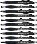 Personalized Pens With Custom Logo or Text-350 Pack Bulk-for Businesses, Parties, and Events, 2 in 1 Ballpoint Pen & Capacitive Stylus for Touchscreen Devices, Click Action, Black Ink, Black