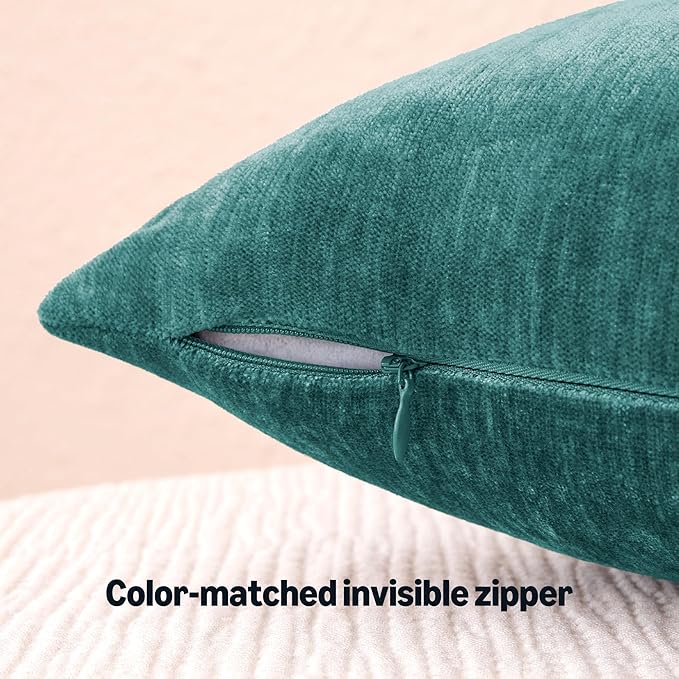 Amazon Basics Chenille Throw Pillow Covers, Home Decor Cushion Cover for Bedroom Living Room Couch Bed, 22" W × 22" L, Deep Teal