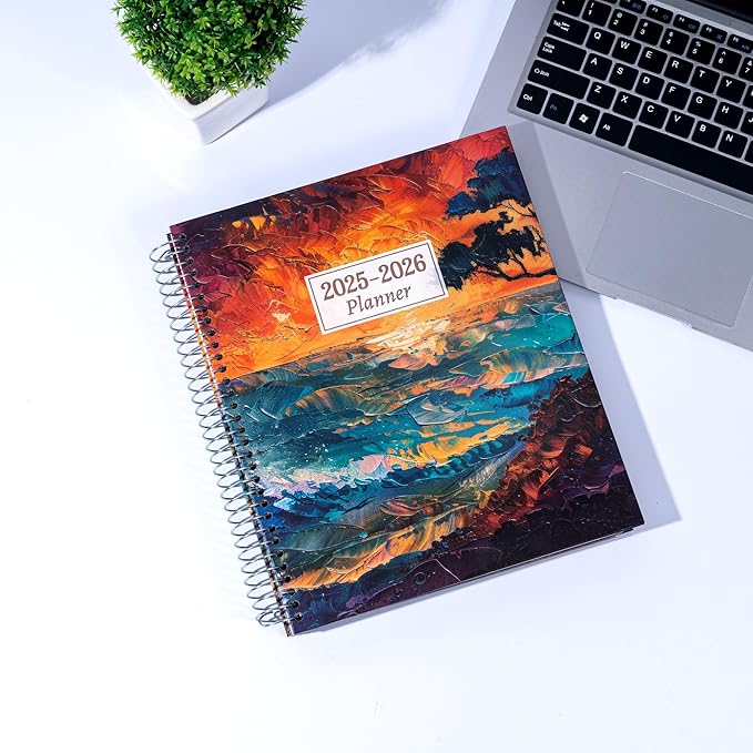 CAGIE Planner 2025-2026 Monthly: 12 Months July 2025 - June 2026 Calendar Daily Weekly Yearly Agenda 8.5" x 11" Large Academic Spiral Planners for Women with Tabs Stickers, Sunset