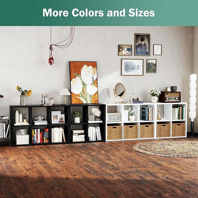 IRONMIX White Cube Storage Organizer, Metal Short Bookshelf with Storage, Modern 2 Tier Horizontal Bookshelf, Short Cabinet Display Case, Small Cube Bookcase for Home Office Library (White, 700+1037)