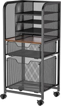 Feyejade 6-Tier Rolling File Cart with 2 Drawers, File Cabinet Organizer for Hanging File Folders, Letter-Size File Storage with Wheels, Multi-Layer Mobile Filing Cabinet for Office and Home
