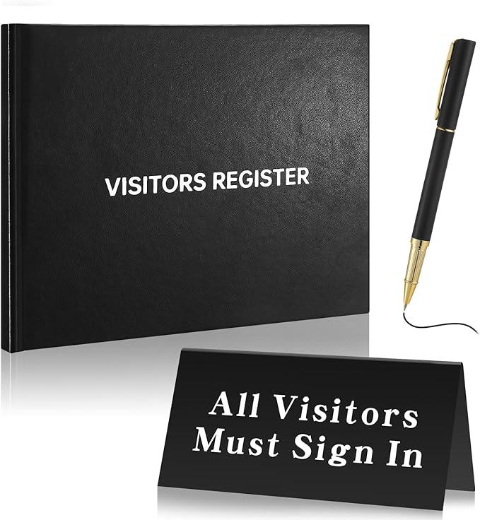 Affrolling 3 Pcs Visitor Log Book Set 120 Pages 8 7/8" x 7" Visitor Register Book Must Sign in Black Pens for Office Visiting Desk Wedding Reception and Events Reception Supplies