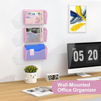 EasyPAG 3 Single Pocket Wall File Organizer, Mesh Hanging File Folder Organizer for Letter/A4 Size Folders, Wall Mounted Vertical Mail Holder for Paperwork, Office, Home, School, Pink