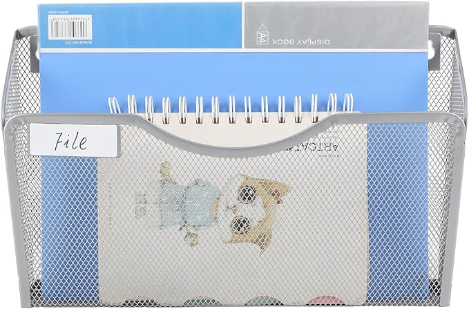 EasyPAG 6 Pack Wall File Organizer with Label Panel, Mesh Hanging File Folder Organizer for Letter/A4 Size Folders, Wall Mounted Vertical Mail Holder for Paperwork, Office, Home, School, Silver