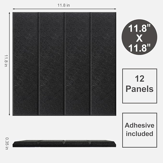 Large Cork Board Alternative 48" X 36" Bulletin Board - 12 Pack Removable Felt Wall Tiles, Cork Wall Tiles Bulletin Board Home Office Essentials - Black