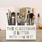 QZQE Boho Classroom Pen Pencil Holder Organizer for Desk, This Classroom Is Better With You in It Wooden Box Signs Decorations for Home Office Desk Tabletop, Back to School Supplies