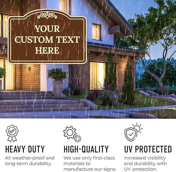 Custom Decorative Sign, Personalized Metal Sign for Business, Driveway, Home, Airbnb, Office Door Plaque, Brown Background Sign, 18x24 Inches, ACM, Fade Resistant, Made in USA by Sigo Signs