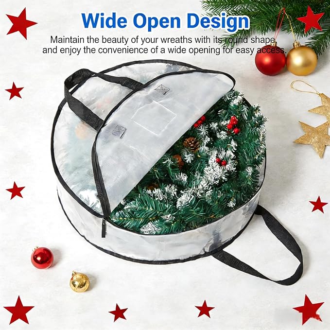 PWRSC 4 Pack Wreath Storage Bag, Summer, Christmas Decoration Garland Container, 24 Inch Clear Door Wreath Organizers, Moving Boxes, Packing Supplies for College