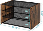 3-Tier Paper Letter Tray, Wooden Desk File Organizer, Stackable Metal Mesh Desk Organizer for Office Supplies. Small Paper Trays for Home Office School, Rustic Brown