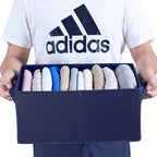 HOONEX Foldable Storage Bins with Lids, Pack of 2, Storage Boxes with 2 Carrying Handles and Heavy Cardboard, 16.5" L x 11.8" W x 7.5" H for Shoes, Clothes, Blue