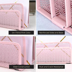 BLU MONACO | Pink Metal Mesh Letter Sorter with 3 Slots | Vertical Mail Organizer for Desk, Office & Home | Stylish Mail Holder for Envelopes, Documents & Files
