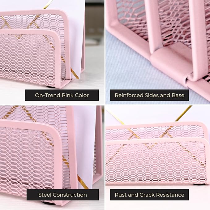 BLU MONACO | Pink Metal Mesh Letter Sorter with 3 Slots | Vertical Mail Organizer for Desk, Office & Home | Stylish Mail Holder for Envelopes, Documents & Files