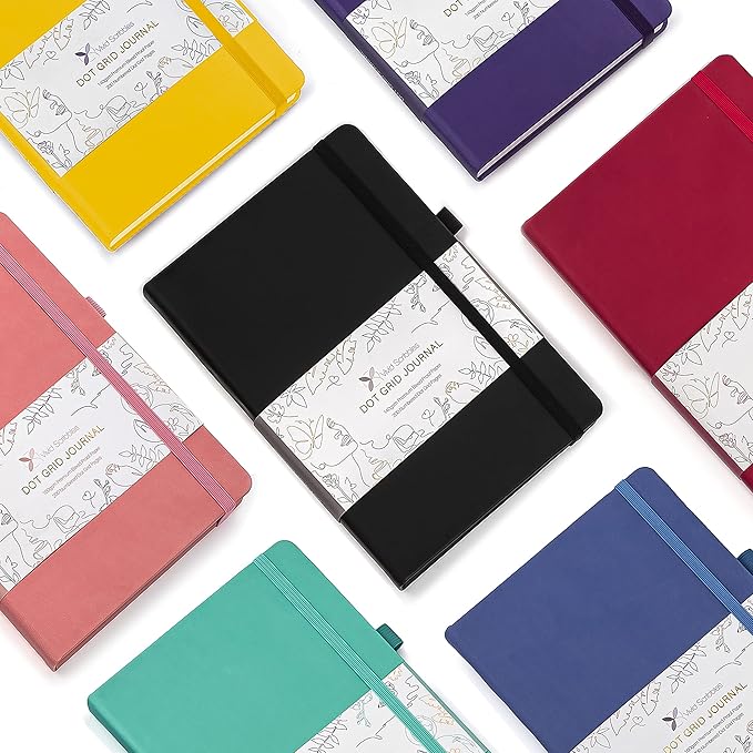 VIVID SCRIBBLES Dotted Journal – 140gsm Bleed Proof Thick White Paper – 200 Numbered Dot Grid Pages – 5.8 x 8.3 inch Bullet Dotted Notebook