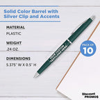 DISCOUNT PROMOS Custom Langham Ballpoint Pens Set of 10, Personalized Bulk Pack - Black Ink, Great for Office, School, Business, Tradeshows - Hunter Green