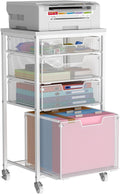 Sbanmao 4 Drawer Rolling File Cart with Wheels, Mobile Filing Cabinet for Home Office, Hanging File Organizer, Under Desk Storage, Multifunctional Utility Cart Printer Stand, White (Patent Pending)