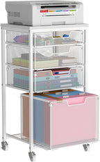 Sbanmao 4 Drawer Rolling File Cart with Wheels, Mobile Filing Cabinet for Home Office, Hanging File Organizer, Under Desk Storage, Multifunctional Utility Cart Printer Stand, White (Patent Pending)