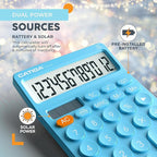 CATIGA 12 Digit Desktop Calculator Basic Desk Calculator with Large LCD Display, Big Buttons, 4 Function, Solar and Battery Dual Power, for Office, School, Home, SD-1292 Blue