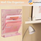 Kuntine.B 6-Tier Wall File Organizer Hanging File Organizer Cubicle Organizer Wall File Holder for Office Home (Pink, 6 Tier)