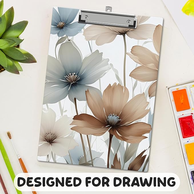 APIILVPQ Floral Clipboard, Spring Clipboards with Low Profile Clip for Office School Use, Watercolor Wooden Clip Boards for Nurses Teachers Students - A03