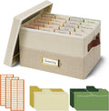 Vienrose Greeting Card Organizer Box with 20 Removable Dividers, 84 Self-Adhesive Labels, Foldable Storage Box Great for Greeting Cards, Photos, Envelopes, Stickers, Postcards Beige&Khaki
