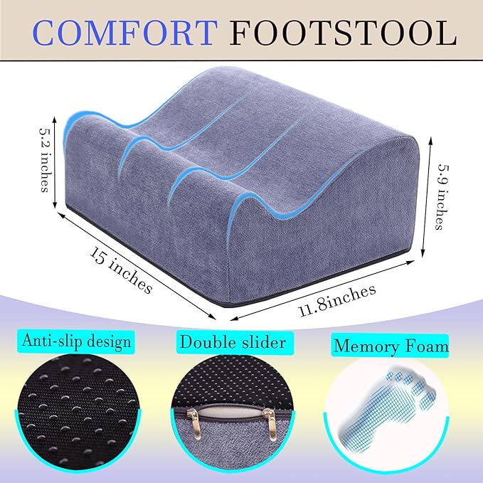 COMFelicify Foot Rest for Under Desk at Work, Ergonomic Under Desk Footrest with Washable Cover, Memory Foam Foot Stool for Office Chair & Gaming Chair, Back & Hip Pain Relief, Blue