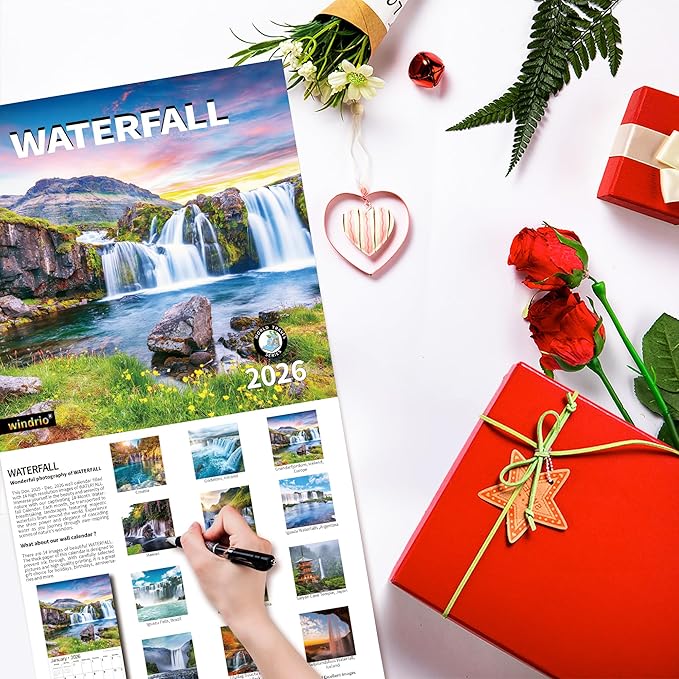 2026 Wall Calendar,Calendar 2026, November 2025 - December 2026, Wall Calendar Waterfall, 12" x 24" Opened,Full Page Months Thick & Sturdy Paper for Calendar Organizing & Planning