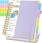 Spiral Notebook Journal with Removable Dividers Tabs, 300 Pages Hardcover Leather 5 Subject College Ruled Notebook, 6.1"x8.2" Large A5 Lined Journal for Women, Spiral Notebook for Work School, Purple