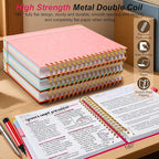 Hardcover Spiral Notebook 6.2"x 8.2" Journal Notebook with Tabs and Removable Dividers 300 Pages 5 Subject Notebook College Ruled, Faux Leather Spiral Bound Notebook for Women School Work(Rose Red)