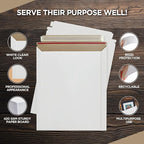 Rigid Mailers 9.25 x 11.75 Inch – 50 Pack White Self Seal Stay Flat Cardboard Envelopes – No Bend Mailing Envelopes for Photos, Documents, Certificates, Books, Magazines & Art Prints
