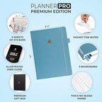 Clever Fox Planner Pro Premium – Luxurious Weekly & Monthly Planner with Budget Organizer for Productivity & Goals, Undated, A4 (Aquamarine)