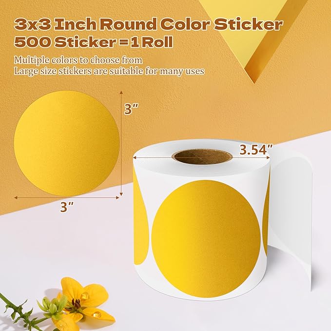 3 Inch Round Color Coding Labels (500 per Roll) - Colored Dot Stickers Round Labels for Inventory, Warehouse, Office Organizing - Gold Circle Stickers