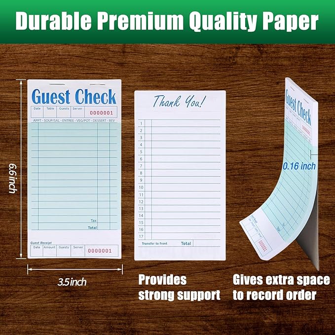 Guest Check Books 18 Pack, Guest Checks for Servers, Server Note Pads, Waitress Accessories Writing Pad, Thick Server Paper with Guest Receipts, Restaurant Supplies Order Pad Total 900 Sheets